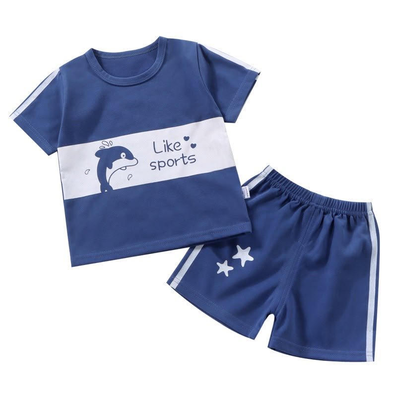 Childrens short sleeve suit boys and girls T-shirt summer baby baby clothes Korean childrens clothing tide summer clothes 